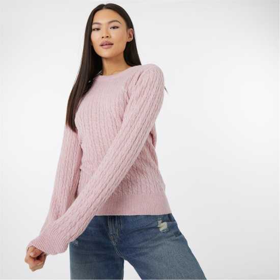 Jack Wills Tinsbury Merino Wool Blend Cable Knitted Jumper Women Розово Дамски пуловери и жилетки