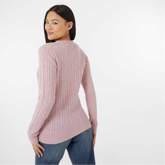 Jack Wills Tinsbury Merino Wool Blend Cable Knitted Jumper Women Розово Дамски пуловери и жилетки