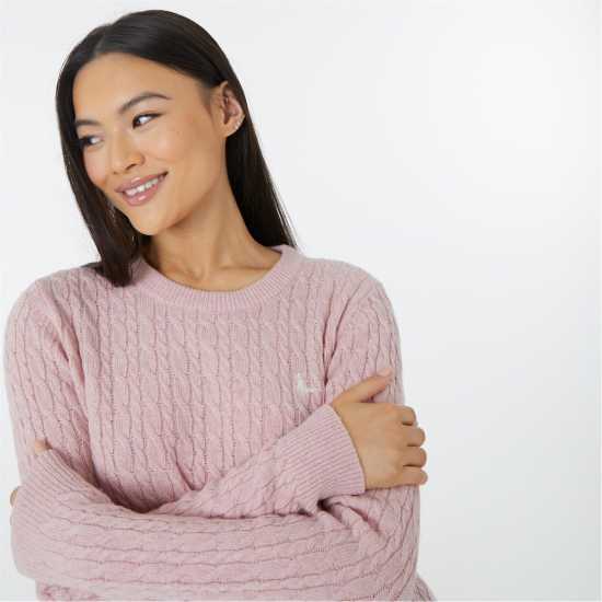 Jack Wills Tinsbury Merino Wool Blend Cable Knitted Jumper Women Розово Дамски пуловери и жилетки