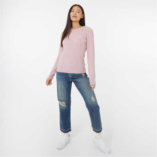 Jack Wills Tinsbury Merino Wool Blend Cable Knitted Jumper Women Розово Дамски пуловери и жилетки