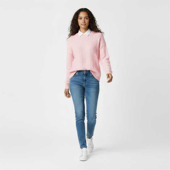 Jack Wills Jack Tinsbury Merino Wool Blend Cable Knitted Jumper Women Розово 