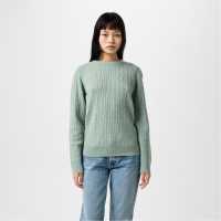 Jack Wills Tinsbury Merino Wool Blend Cable Knitted Jumper Women Ледено зелено Дамски пуловери и жилетки