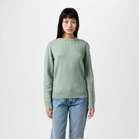 Jack Wills Tinsbury Merino Wool Blend Cable Knitted Jumper Women Ледено зелено Дамски пуловери и жилетки