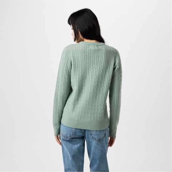 Jack Wills Tinsbury Merino Wool Blend Cable Knitted Jumper Women Ледено зелено Дамски пуловери и жилетки