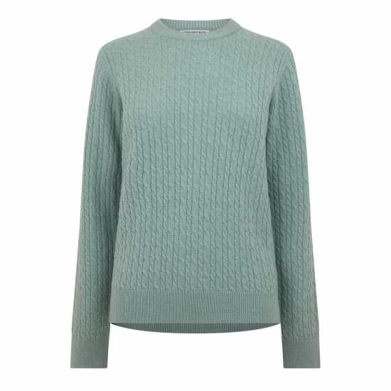 Jack Wills Tinsbury Merino Wool Blend Cable Knitted Jumper Women Ледено зелено Дамски пуловери и жилетки