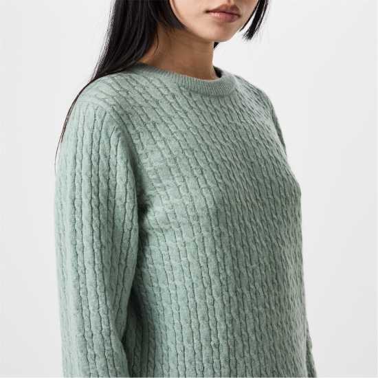 Jack Wills Tinsbury Merino Wool Blend Cable Knitted Jumper Women Ледено зелено Дамски пуловери и жилетки