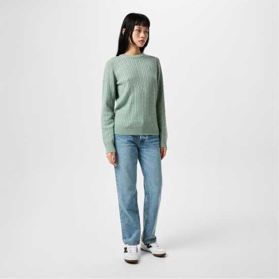 Jack Wills Tinsbury Merino Wool Blend Cable Knitted Jumper Women Ледено зелено Дамски пуловери и жилетки