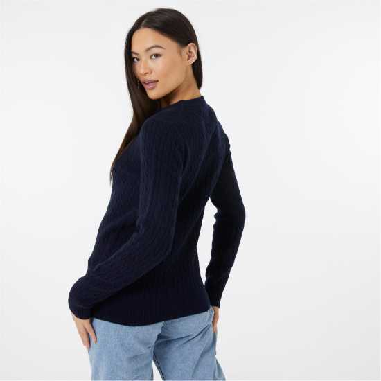 Jack Wills Tinsbury Merino Wool Blend Cable Knitted Jumper Women Морска синьо Дамски пуловери и жилетки