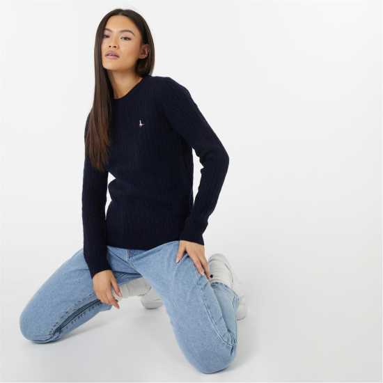 Jack Wills Tinsbury Merino Wool Blend Cable Knitted Jumper Women Морска синьо Дамски пуловери и жилетки