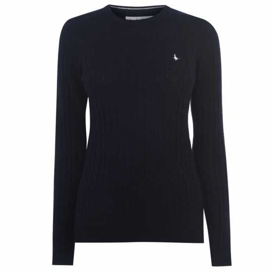 Jack Wills Tinsbury Merino Wool Blend Cable Knitted Jumper Navy Дамски пуловери и жилетки