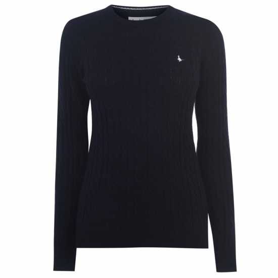 Jack Wills Tinsbury Merino Wool Blend Cable Knitted Jumper Women Морска синьо Дамски пуловери и жилетки