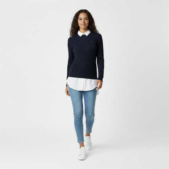 Jack Wills Jack Tinsbury Merino Wool Blend Cable Knitted Jumper Women Морска синьо Jack Wills Jack Tinsbury Merino Wool Blend Cable Knitted Jumper Women Морска синьо
