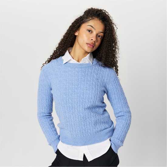Jack Wills Tinsbury Merino Wool Blend Cable Knitted Jumper Women Меко синьо Дамски пуловери и жилетки