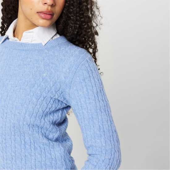 Jack Wills Tinsbury Merino Wool Blend Cable Knitted Jumper Women Меко синьо Дамски пуловери и жилетки