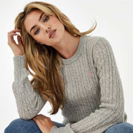 Jack Wills Tinsbury Merino Wool Blend Cable Knitted Jumper Women Сив марл Дамски пуловери и жилетки