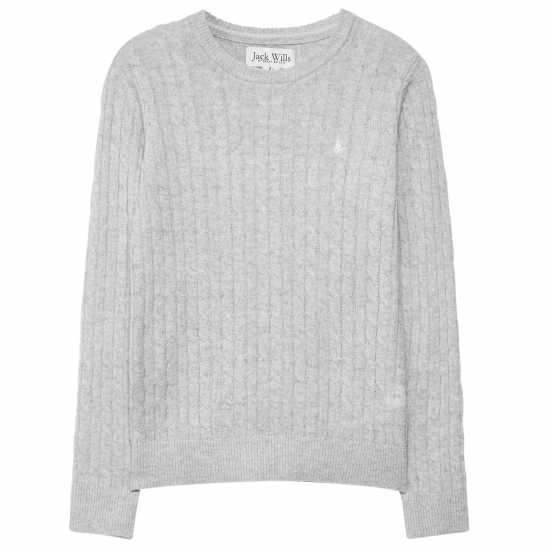 Jack Wills Tinsbury Merino Wool Blend Cable Knitted Jumper Grey Marl Дамски пуловери и жилетки