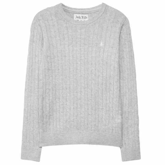 Jack Wills Tinsbury Merino Wool Blend Cable Knitted Jumper Women Сив марл Дамски пуловери и жилетки