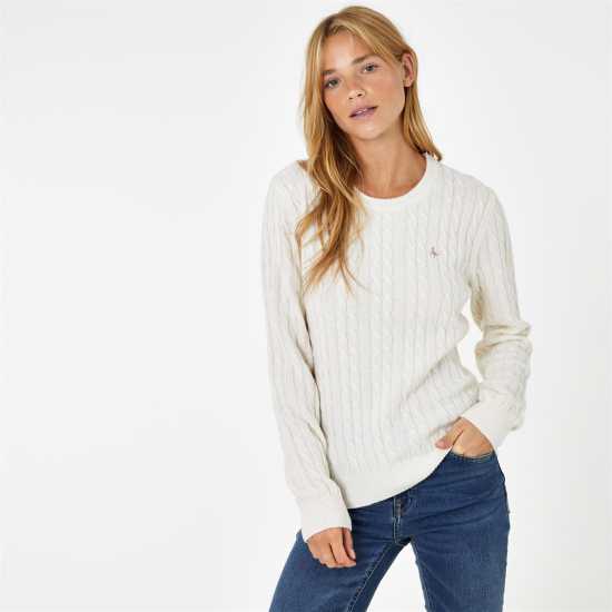 Jack Wills Tinsbury Merino Wool Blend Cable Knitted Jumper Vintage Wht Дамски пуловери и жилетки