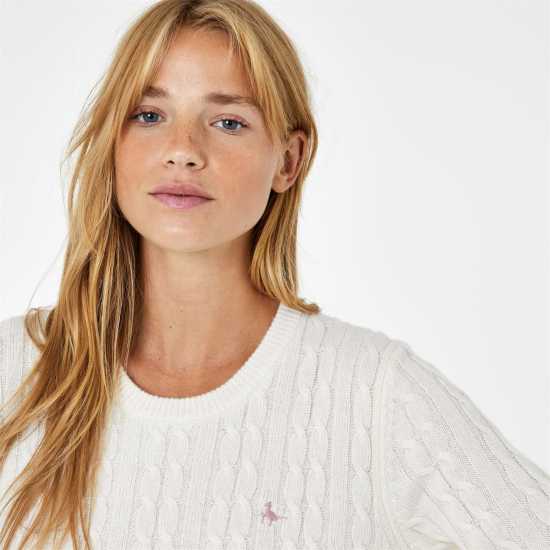 Jack Wills Tinsbury Merino Wool Blend Cable Knitted Jumper Women Винтажна бяла Дамски пуловери и жилетки