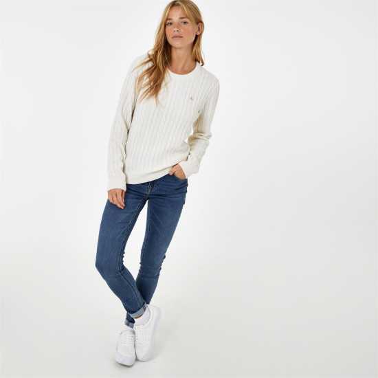 Jack Wills Tinsbury Merino Wool Blend Cable Knitted Jumper Vintage Wht Дамски пуловери и жилетки