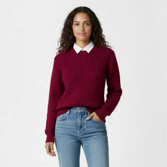 Jack Wills Jack Tinsbury Merino Wool Blend Cable Knitted Jumper Women Бордово 