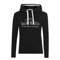 Jack Wills Hunston Graphic Logo Hoodie Черно Дамски суичъри и блузи с качулки
