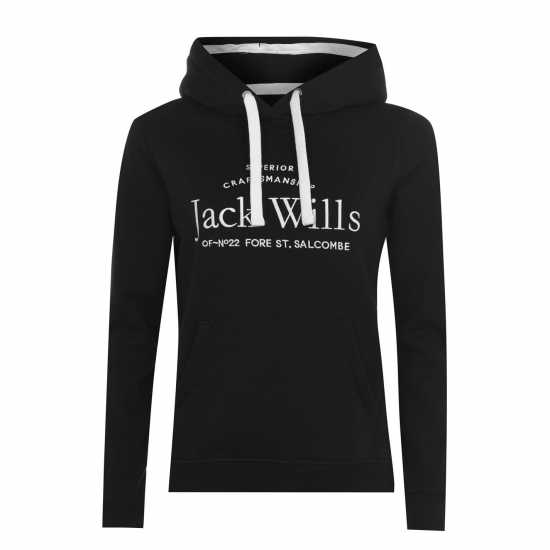 Jack Wills Hunston Graphic Logo Hoodie Черно Дамски суичъри и блузи с качулки