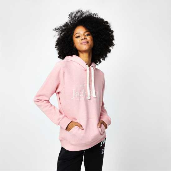Jack Wills Hunston Graphic Logo Hoodie Меко розово Дамски суичъри и блузи с качулки