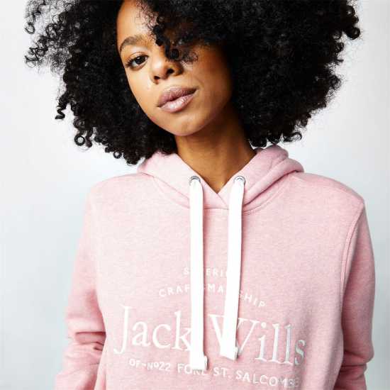 Jack Wills Hunston Graphic Logo Hoodie Меко розово Дамски суичъри и блузи с качулки