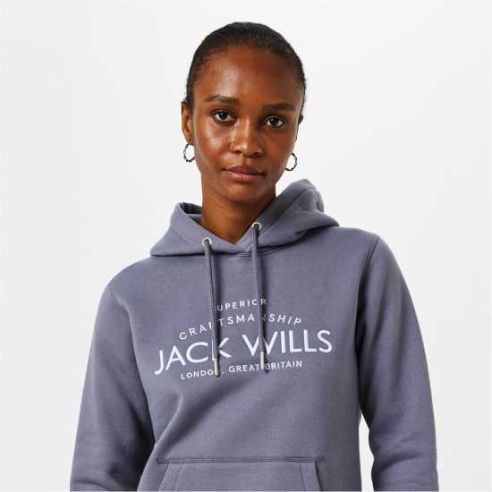 Jack Wills Hunston Graphic Logo Hoodie Съмръчно синьо Дамски суичъри и блузи с качулки
