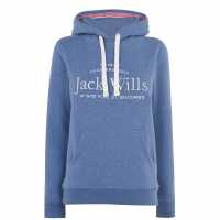 Jack Wills Hunston Graphic Logo Hoodie Меко синьо Дамски суичъри и блузи с качулки