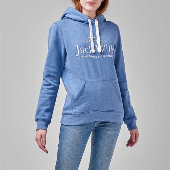 Jack Wills Hunston Graphic Logo Hoodie Меко синьо Дамски суичъри и блузи с качулки