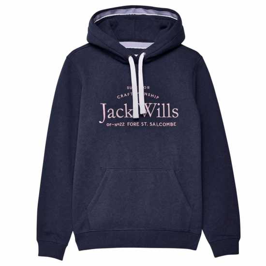 Jack Wills Hunston Graphic Logo Hoodie Морска синьо Дамски суичъри и блузи с качулки