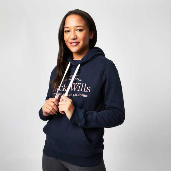 Jack Wills Hunston Graphic Logo Hoodie Navy Дамски суичъри и блузи с качулки