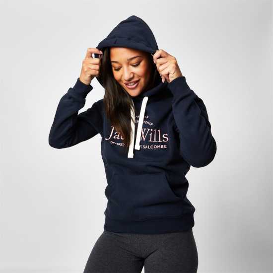 Jack Wills Hunston Graphic Logo Hoodie Морска синьо Дамски суичъри и блузи с качулки