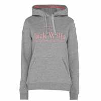 Jack Wills Hunston Graphic Logo Hoodie Grey Marl Дамски суичъри и блузи с качулки