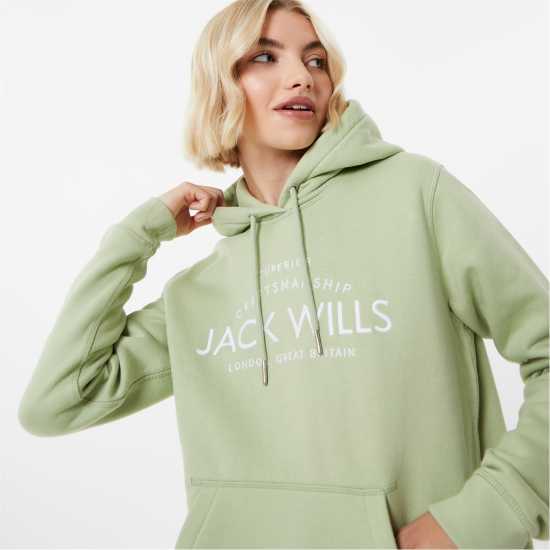 Jack Wills Hunston Graphic Logo Hoodie Laurel Green Дамски суичъри и блузи с качулки