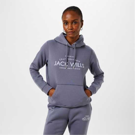 Jack Wills Hunston Graphic Logo Hoodie Dusky Blue2 