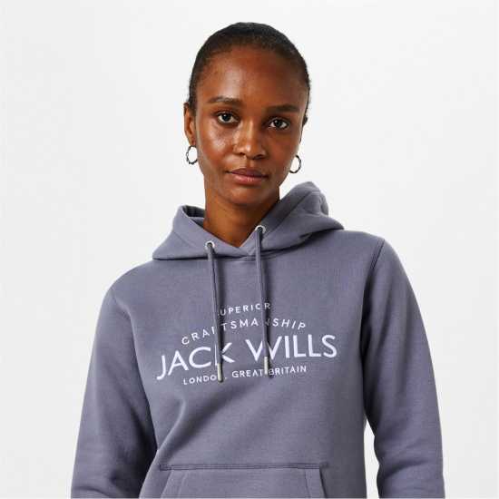 Jack Wills Hunston Graphic Logo Hoodie Dusky Blue2 