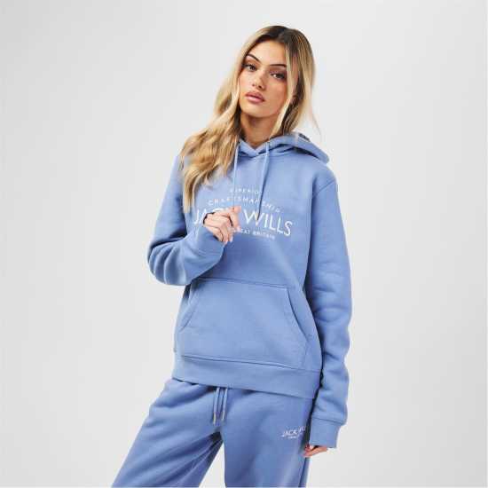 Jack Wills Hunston Graphic Logo Hoodie Синьо лилаво 