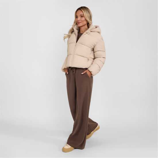 Women Short Quilted Water Repellent Jacket With Hood Grey  