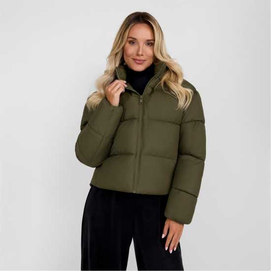 Ватирано Яке Women Short Water Repellent Quilted Jacket With Hood Khaki Ватирано Яке Women Short Water Repellent Quilted Jacket With Hood Khaki