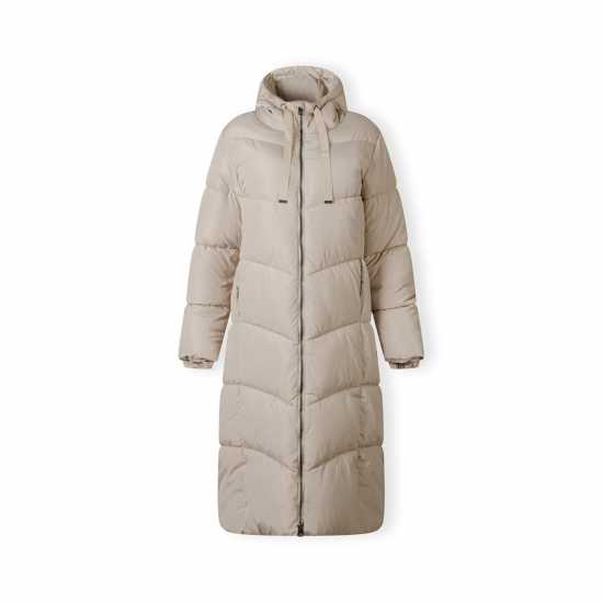 Minoti Women Long Quilted Winter Jacket With Contrast Zip And Drawstring Hood Grey  