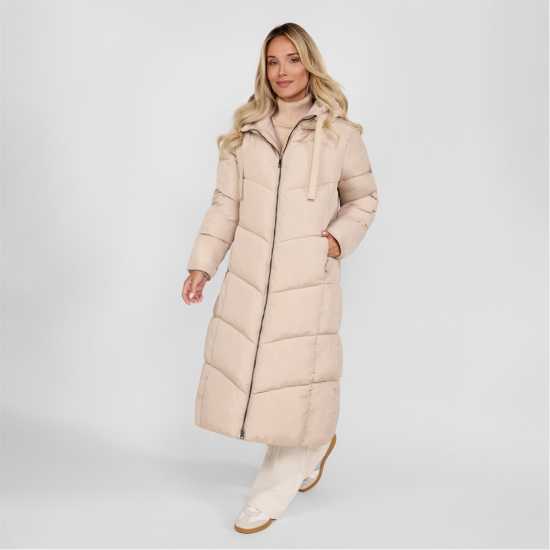 Minoti Women Long Quilted Winter Jacket With Contrast Zip And Drawstring Hood Grey  