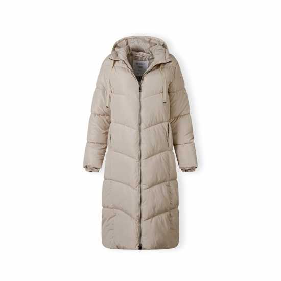 Minoti Women Long Quilted Winter Jacket With Contrast Zip And Drawstring Hood Grey  