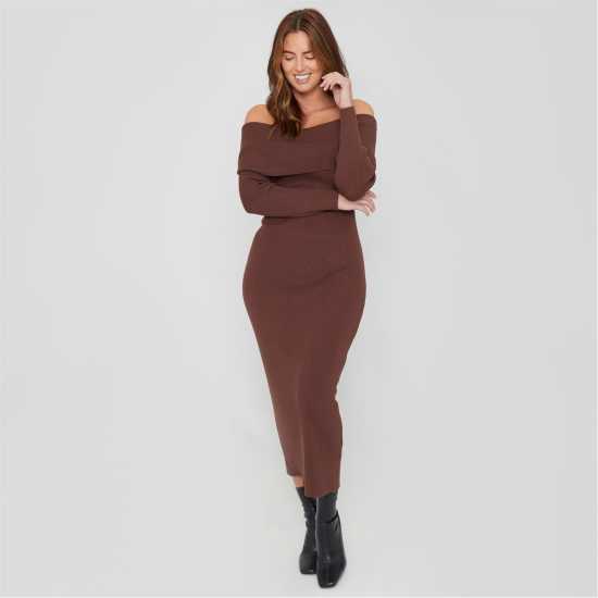 Дамска Рокля Be You You Bardot Dress Ld44 КАФЯВО Дамски пуловери и жилетки
