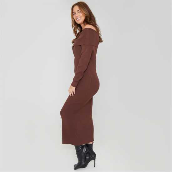 Дамска Рокля Be You You Bardot Dress Ld44 КАФЯВО Дамски пуловери и жилетки