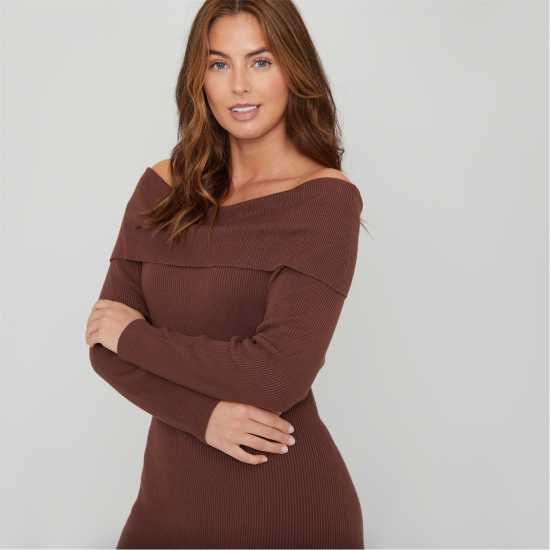 Дамска Рокля Be You You Bardot Dress Ld44 КАФЯВО Дамски пуловери и жилетки