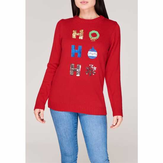 The Spirit Of Christmas Коледен Пуловер Spirit Of Christmas Jumper Red Ho Ho Ho Коледни пуловери