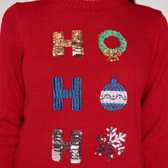 The Spirit Of Christmas Коледен Пуловер Spirit Of Christmas Jumper Red Ho Ho Ho Коледни пуловери